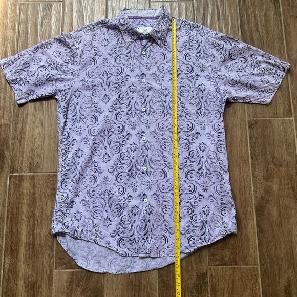 Bugatchi 100% Cotton Shaped Fit Paisley Button Down Shirt Sz XL Lilac Chest 46” - Picture 4 of 8